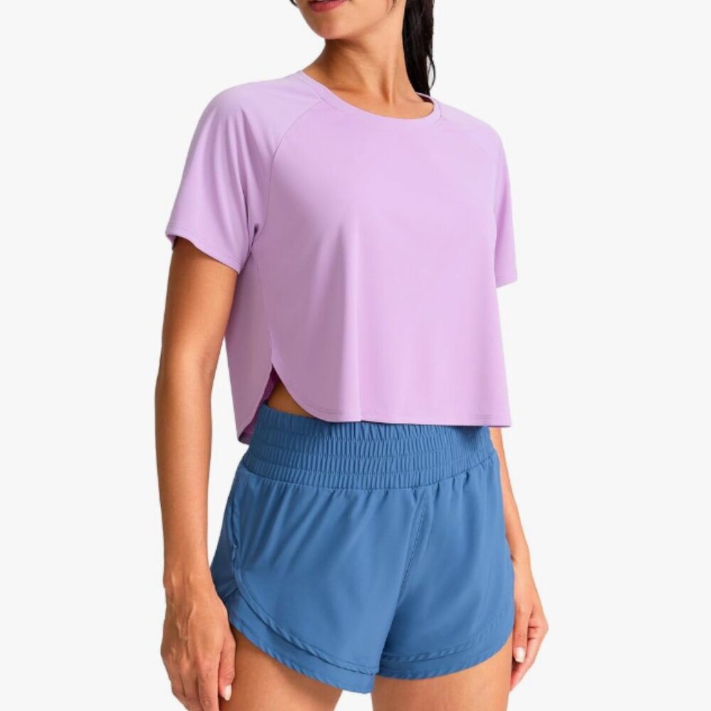 Santiny Purple Size xs Womens Crop Top Athletic Wear Workout Shirt NWT